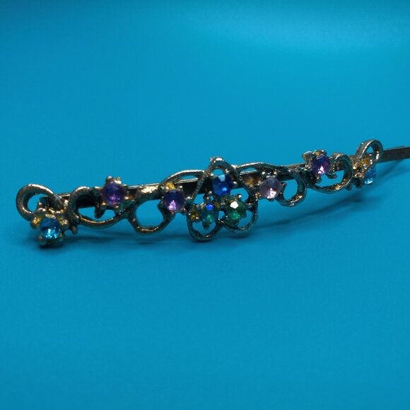 Heart Hair Clip, Silver/Gold color, Pink and blue rhinestone, shiny crystals - Picture 6 of 15